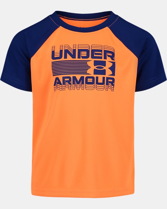Boys' Pre-School UA Wordmark Stack Raglan Short Sleeve T-Shirt, Orange, pdpMainDesktop image number 0